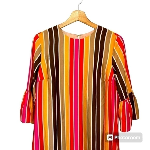 TRINA TURK Raquel Dress Mini Striped Shift Retro Bell Sleeves NEW Size 2 - Picture 4 of 16
